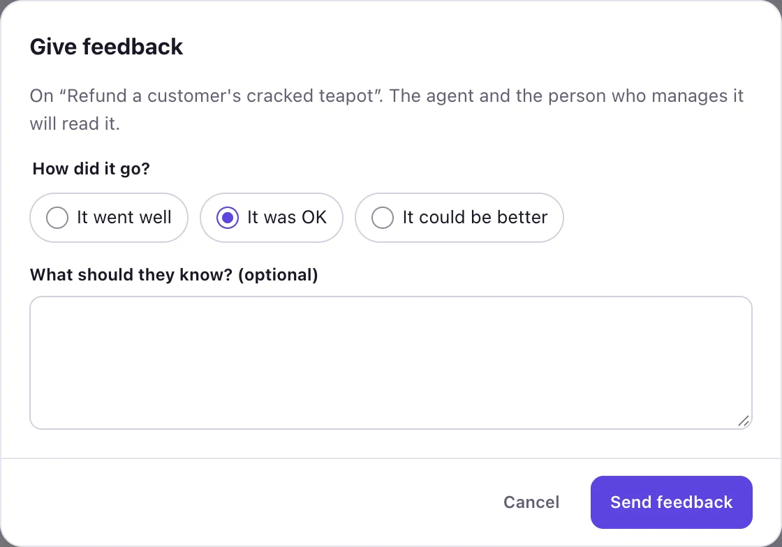 The Give feedback dialog